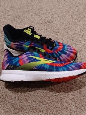 Brooks Launch 8 Tie-Dye Sneakers in Blue, Red & Neon Yellow Womens Size 9.5